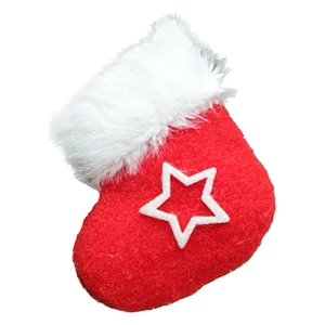 Red plush Christmas stocking ornament with white star and faux fur trim for tree decor