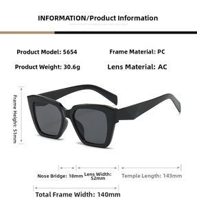 Guide des tailles techniques pour lunettes de soleil carrées rétro avec monture PC