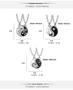 Detailed size chart for Yin Yang necklaces with 2cm pendants and 45cm adjustable chains