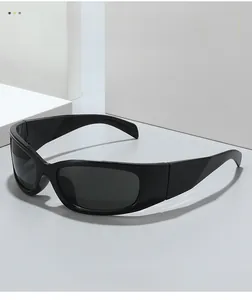 Detail showing the glossy resin frame and sleek wrap-around design of Y2K sunglasses