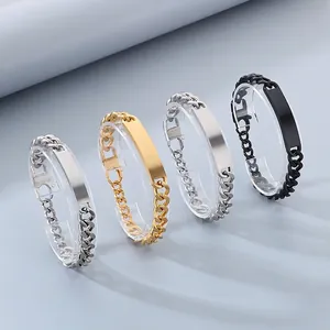 Stainless Steel Cuban Link ID Bracelet With Plain Rectangular Plate Hip Hop Punk Minimalist Jewelry For Men Women