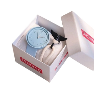 Minimalist light blue quartz watch and whale tail bracelet set in a gift box