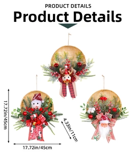 Detailed view of 45cm Christmas basket wreaths with Santa and snowman figures