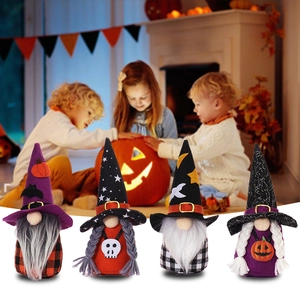 Set of 4 Halloween gnome plush dolls with patterned hats and white beards for home decor