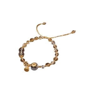 New Chinese style citrine beaded bracelet with golden lotus pod charm and woven cord