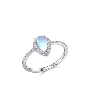 Elegant S925 sterling silver ring featuring a pear-shaped moonstone and sparkling pavé