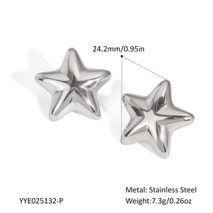 Macro shot of 24.2mm star-shaped stainless steel earrings with a polished silver finish