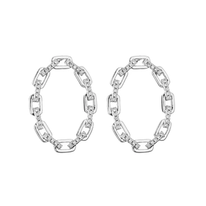 Macro shot of silver U-shape link chain earrings featuring brilliant micro-set cubic zirconia