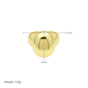 Detailed view of the 18k gold plated ring showing dimensions 21mm 23mm and 5.8g weight