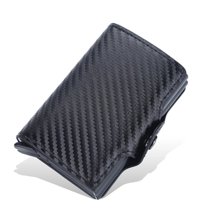 Dual-layer carbon fiber RFID blocking card wallet with magnetic closure and pop-up design
