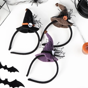 Halloween Witch Hat Headband Mini Pointed Hat Felt Lace Skull Pumpkin Decoration Party Hair Hoop Cosplay Costume Accessories
