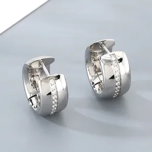 Trendy Stainless Steel Huggie Hoop Earrings With Zircon Inlaid Polished Wide Band Punk Style Jewelry For Women Men Unisex