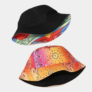 Double-sided paisley and black bucket hat for men and women with vibrant tie-dye pattern