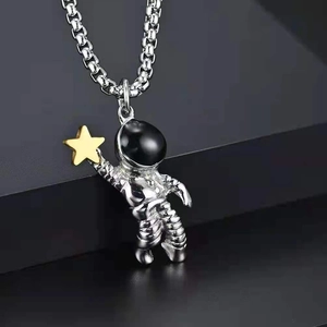 Astronaut necklace with gold star pendant and silver box chain for men and women