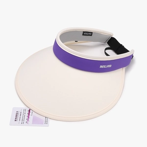 Foldable UV protection sun visor for women with large brim and purple headband detail