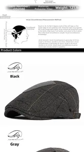British style wool blend ivy cap size guide with detailed fiber and weight measurements