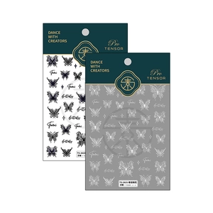 3D embossed butterfly nail art stickers with delicate floral patterns and scripts