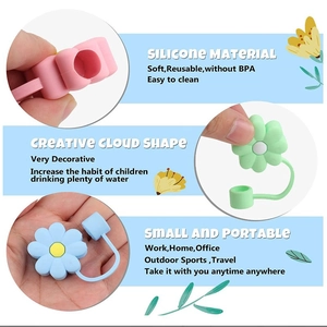 Daisy flower silicone straw covers in pink green and blue for 10mm wide straws