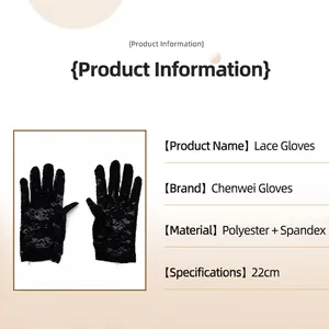 Elegant 22cm long black floral lace gloves made of elastic polyester and spandex