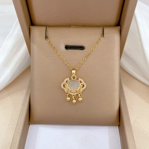 Ruyi Lock Pendant Necklace Stainless Steel Chain Copper Inlaid Cat Eye Stone Auspicious Cloud Zirconia Jewelry For Women