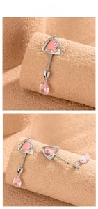 Detailed exploded view of heart-shaped pink zircon titanium steel cartilage earring stud