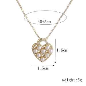 Classic gold-plated heart pendant necklace with pearl and crystal, size 40+5cm