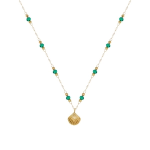 French style shell necklace in gold titanium steel with green emerald beads pendant