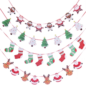Christmas paper bunting banner with Santa Claus, reindeer and snowman for holiday decoration