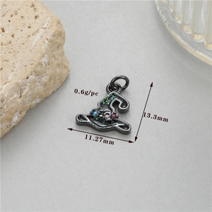 Detail of wizard hat pendant with colorful gems and precise 13.3mm size dimensions
