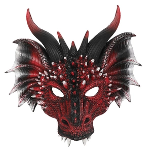 Halloween 3D dragon mask in red and black with detailed scale texture for party cosplay