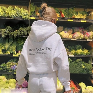 Have A Good Day Slogan Printed Hoodie Men Women Casual Fleece Lined Long Sleeve Polyester Pullover Sweatshirt Top