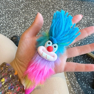 Creative plush monster ballpoint pen with colorful faux fur and big buck teeth