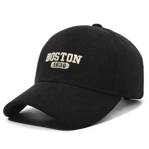 Casquette de baseball rétro en velours côtelé noir avec broderie Boston 1630
