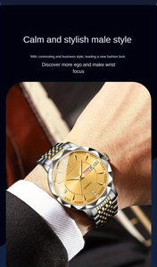 Detail of a luxury men's two-tone steel watch featuring a diamond dial and day-date display