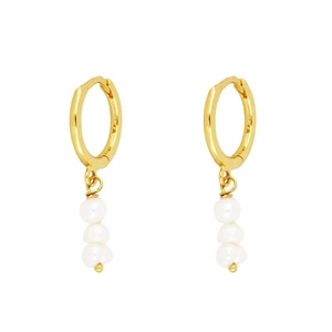 Macro detail of high-quality 925 sterling silver stamp on golden pearl drop earrings