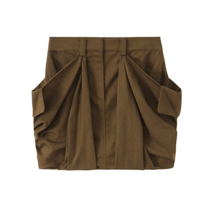 Women Cargo Mini Skirt High Waist Solid Color Polyester Twill Streetwear Casual Short Skirt With Large Pockets