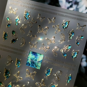 Embossed Butterfly Nail Art Stickers Self Adhesive Laser Holographic Manicure Decoration With Gold Outline And Luxury Rhinestones