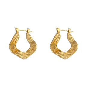 Chic irregular 18K gold plated stainless steel textured hoop earrings for women