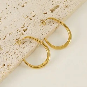 Retro U-Shaped Hoop Earrings For Women 18K Gold Plated Stainless Steel Minimalist High Polished Geometric Thick