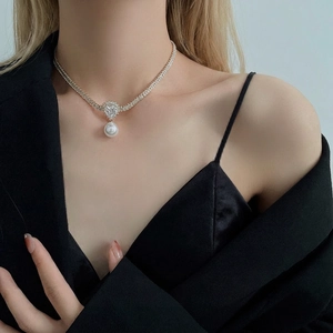 Elegant Water Drop Artificial Pearl Pendant Necklace For Women Zirconia Copper Gold Plated Clavicle Chain Luxury Jewelry Accessory