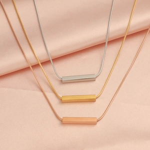 Minimalist rectangular tube pendants on snake chains in silver, gold, and rose gold