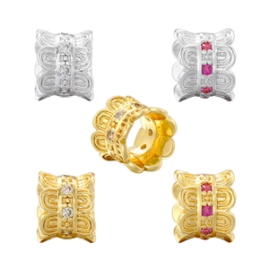 Hollow Lotus Flower Spacer Bead Brass 18K Gold Plated Zircon Inlaid Large Hole DIY Jewelry Making
