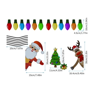 Detailed size specifications for Christmas gnome, tree, and reindeer magnetic car stickers