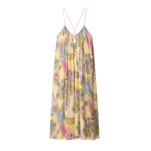 Vestito Maxi Sexy Donna Poliestere Stampa Floreale Spalline Schiena Scoperta Incrociata Estate Spiaggia Stile Boho
