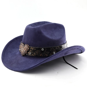 Deep purple faux suede western cowboy hat with rhinestone heart buckle and paisley band