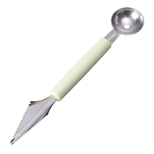 Cuillère parisienne en inox et couteau à sculpter les fruits avec manche vert