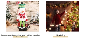 Detail of Christmas snowman wine bottle cover with long legs and cozy knitted texture