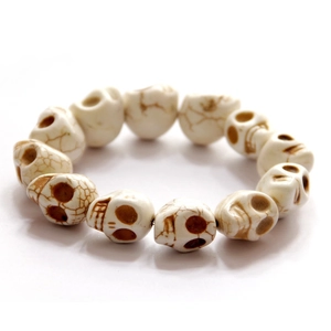 Retro punk double-layer turquoise skull beaded bracelet for men with vintage texture