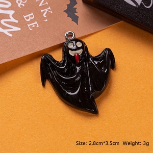 Detailed view of black ghost charm with red tongue, size 2.8cm by 3.5cm for DIY jewelry