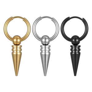 Punk-Stil Edelstahl Creolen mit Kegelanhängern in Gold, Silber und Schwarz